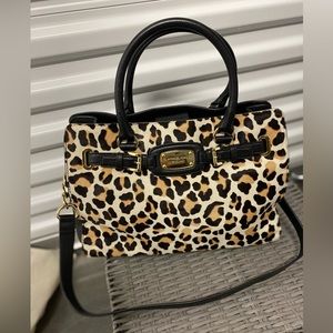 Michael Kors Hamilton Leopard Calf Hair Leather Shoulder Bag